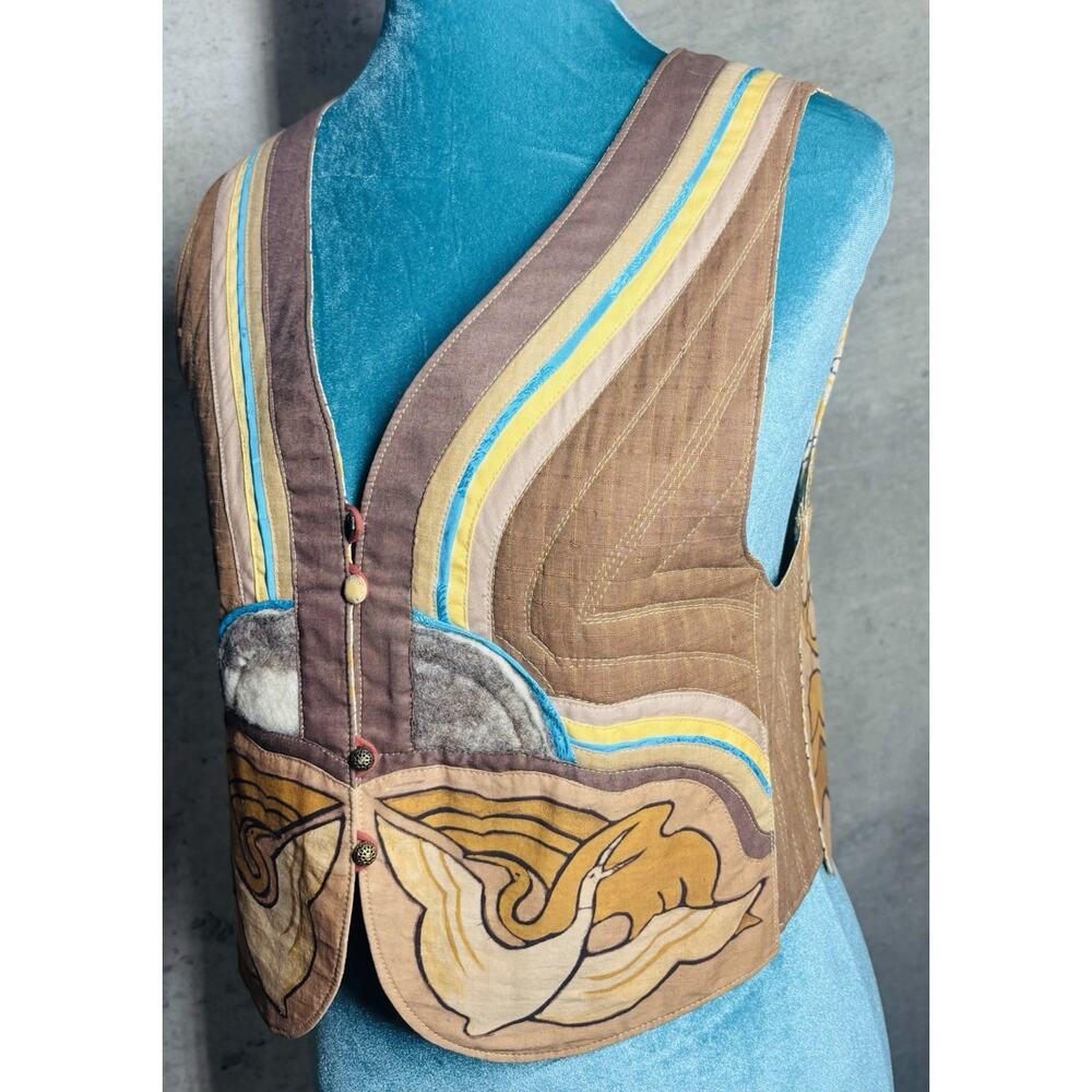 VTG 70s Art Nouveau Patchwork Vest Wearable Art Crane Boho Hippy Festival RARE! - Picture 4 of 12